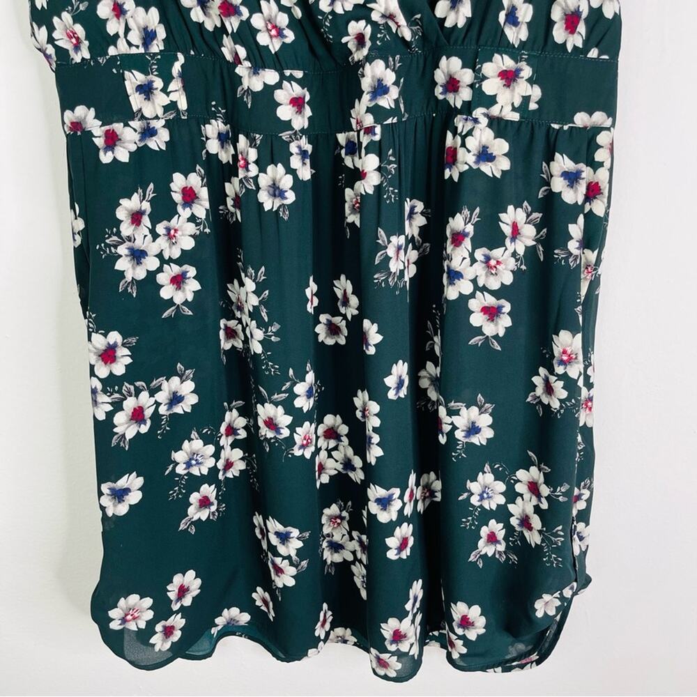 DR2 green white floral chiffon cross front cottagecore boho preppy midi dress 2X - Picture 3 of 8